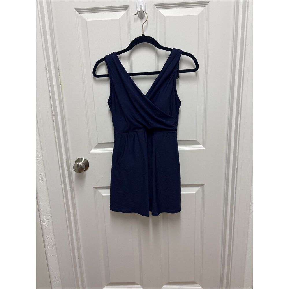 Lands' End Womens Navy Blue Surplice Neck Beach Swimsuit Swim Dress Size 4P